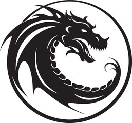 Mysterious Dragon Ink Cartoon Head Tattoo Vector Logo Design Playful Dragon Majesty Cartoon Tattoo Vector Logo Icon