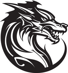 Enigmatic Dragon Portrait Cartoon Tattoo Vector Logo Icon Legendary Dragon Profile Cartoon Head Tattoo Vector Logo Design