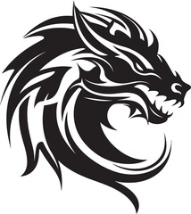 Enigmatic Dragon Ink Cartoon Tattoo Vector Logo Icon Vibrant Dragon Artistry Cartoon Head Tattoo Vector Logo Design