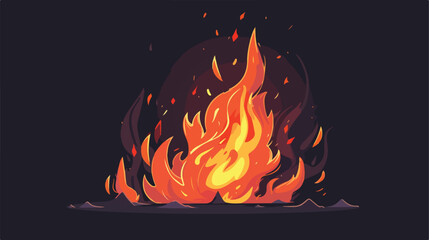 Vector fire flame with outline 2d flat cartoon vact