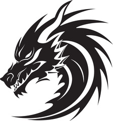 Fantasy Dragon Ink Cartoon Head Tattoo Vector Logo Design Dynamic Dragon Portrait Cartoon Tattoo Vector Logo Icon