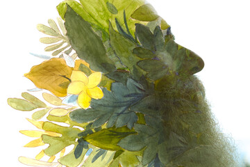 A paintography profile of a bearded man merged with floral painting - 779034141