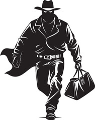 Western Whimsy Cartoon Cowboy Robber Logo Design Outlaw Odyssey Cartoon Masked Cowboy Robber Vector Icon