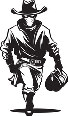 Outlaw Odyssey Cartoon Masked Cowboy Robber Vector Logo Hold Up Heroics Cartoon Cowboy Robber Icon Design