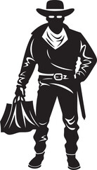 Wild West Intrigue Cartoon Masked Cowboy Robber Emblem Wanted Poster Perfect Cartoon Cowboy Robber Vector Logo