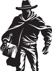 Outlaw Oasis Cartoon Cowboy Robber Vector Logo Western Wiles Cartoon Masked Cowboy Robber Icon Design