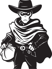 Outlaw Odyssey Cartoon Masked Cowboy Robber Emblem Frontier Felon Cartoon Cowboy Robber Vector Logo