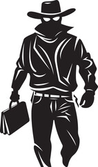 Outlaw Odyssey Cartoon Masked Cowboy Robber Icon Design Frontier Felon Cartoon Cowboy Robber Emblem