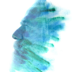 An artistic paintography double exposure portrait profile of an old man - 779034789