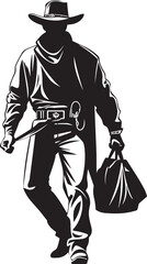 Western Wiles Cartoon Cowboy Robber Icon Design Stealthy Showdown Cartoon Masked Cowboy Robber Emblem