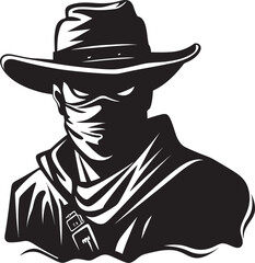Outlaw Adventure Cartoon Cowboy Robber Vector Logo Design Lone Ranger Bandit Cartoon Masked Cowboy Robber Logo Icon