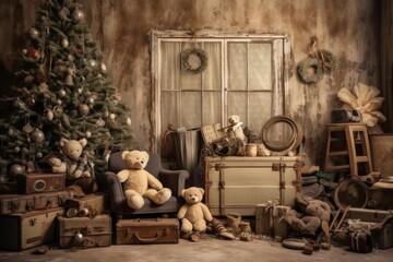 Cozy Christmas Scene. A Teddy Bear's Winter Wonderland