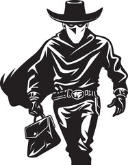 Sheriffs Nightmare Cartoon Cowboy Robber Icon Design Dusty Trail Desperado Cartoon Masked Cowboy Robber Emblem