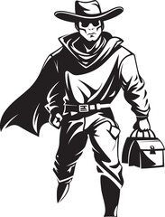 Outlaw Oasis Cartoon Cowboy Robber Vector Logo Western Wiles Cartoon Masked Cowboy Robber Icon Design
