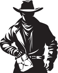 Western Wandering Cartoon Cowboy Robber Vector Logo Dusty Trails and Booty Masked Cowboy Robber Vector Logo Design