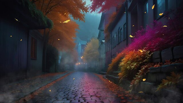 street in autumn night