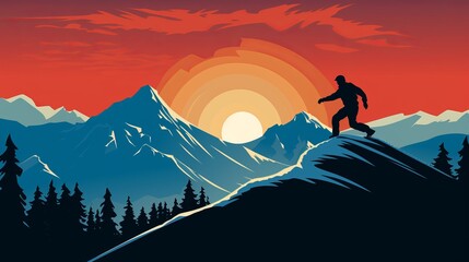 Man snowboarding down a mountain - obrazy, fototapety, plakaty
