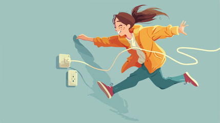 Vector Illustration of an Electrician Girl Flying o