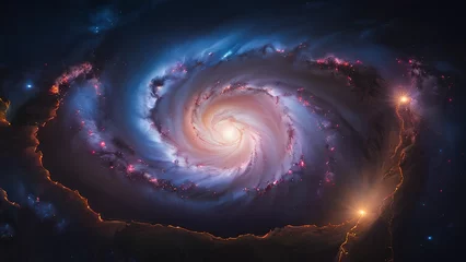 Foto op Aluminium a colourful spiral galaxy in deep space. A view from space to a spiral galaxy and stars. Universe filled with stars, nebula and galaxy © Koplexs-Stock