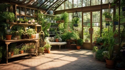 A photo of a backyard greenhouse with plants.