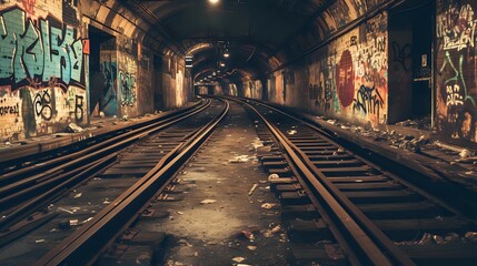 Fototapeta na wymiar Tunnel Tales: Discovering the Abandoned Subway./n