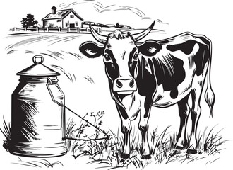 Organic Oasis Milk Can Grass Farm Vector Design Moo licious Pastures Grass Farm Vector Logo with Cow