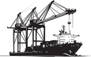 Port Powerhouse Industrial Cargo Ship Loading Crane Vector Icon Maritime Logistics Mastery Crane Loading to Cargo Ship Emblem
