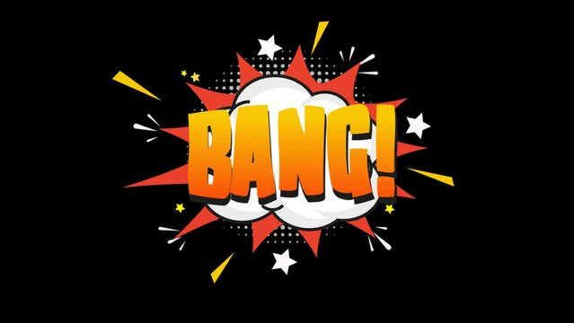 
BANG pop art in comic style text video 4K animation. cartoon bubble explosions. 
BANG comic text message animation on black screen background.
