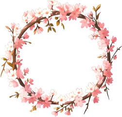 Transparent_background_cherry_blossom_leaf_wreath.Generative AI