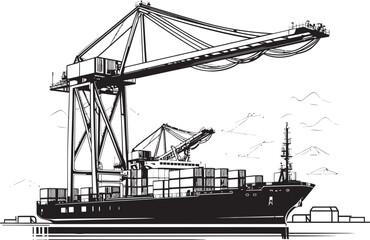 Cargo Connect Crane Loading to Cargo Ship Logo Icon Seafarers Strength Industrial Ship Loading Vector Design
