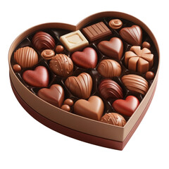 3D render A box of assorted chocolates is shaped like a heart, 3D render, isolated on a transparent background