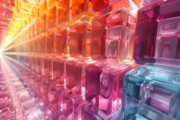 Vibrant abstract cubic background, rainbow colors, chaotic structure