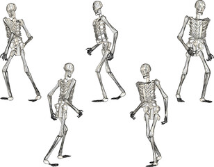 vector design sketch illustration of a human skull skeleton running