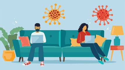 Vector Illustration of People Working From Home dur