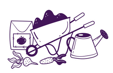 Line sketch garden farm agriculture plant vegetables composition concept. Vector graphic design illustration