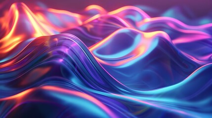 Obraz premium Luminous Holographic Wave:Dynamic 3D Abstract Backdrop with Fluid Iridescent Motions