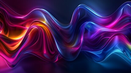 Captivating Iridescent Neon Wave in Fluid Digital 3D Motion on Vibrant Colorful Abstract Background - obrazy, fototapety, plakaty