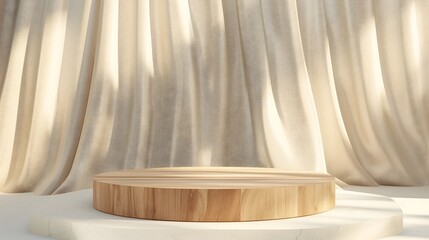 Sleek Wooden Podium with Geometric Abstract Background for Serene Display
