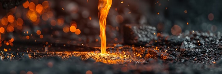 A macro shot of molten metal being poured into a mold, illustrating the foundational step in metal casting - obrazy, fototapety, plakaty
