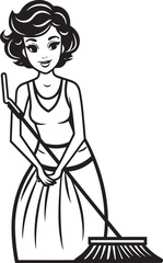 Tidy Titaness Female Floor Cleaner Vector Logo Design Clean Connoisseur Woman Mopping Floor Vector Icon