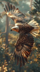 Eagle, wing span, symbol of freedom, soaring above untouched forests, clear skies, 3D render