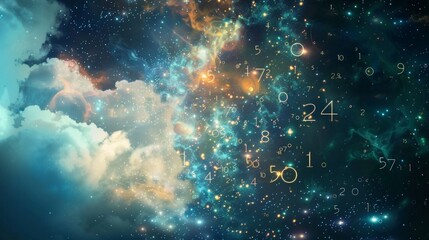 Celestial Sky with Numerology Symbols - obrazy, fototapety, plakaty