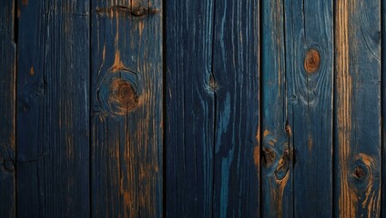Naklejka premium This image captures the rustic charm of dark blue wooden planks with visible knots and grain, evoking a sense of durability and timelessness