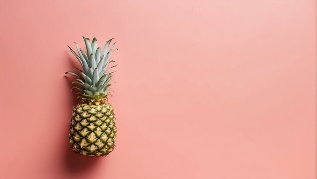 An eye-catching image of a single pineapple against a soft coral background, highlighting its exotic and tropical nature with a contemporary twist