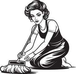 Spotless Shine Woman Mopping Floor Icon in Vector Design Domestic Diva Mopping Lady Vector Logo Design