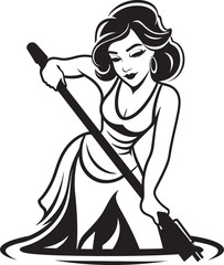 Squeegee Sensation Female Cleaner Vector Logo Emblem Shine Symphony Woman Mopping on Floor Vector Icon