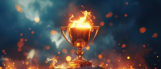 A trophy cup filled with light, illustrating the glow of achievement and the reward of diligence - obrazy, fototapety, plakaty