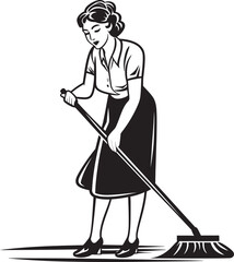 Polished Prodigy Female Mopping Icon in Vector Art Gleam Guru Woman Mopping Floor Vector Symbol