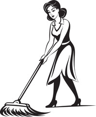 Shine Siren Female Cleaner Vector Logo Emblem Floor Flair Woman Mopping on Floor Vector Design
