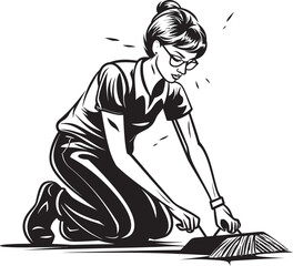 Tidy Titaness Woman Mopping on Floor Vector Design Clean Connoisseur Female Mopping Icon in Vector Art